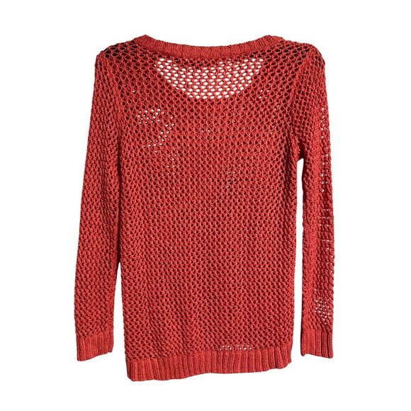 Relativity Womens Red Open Knit Sweater Large Lightweight Acrylic Blend Casual - Picture 2 of 5